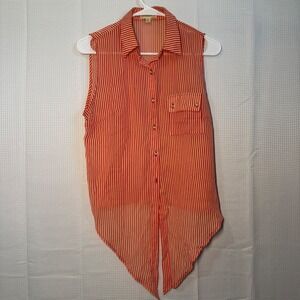 CHOCOLATE USA Sleeveless Striped‎ Button Down Shirt Women's Size M Orange White